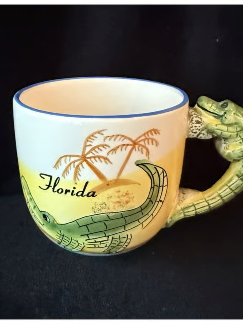 Florida Crocodile Handle Ceramic Mug - Green and Cream